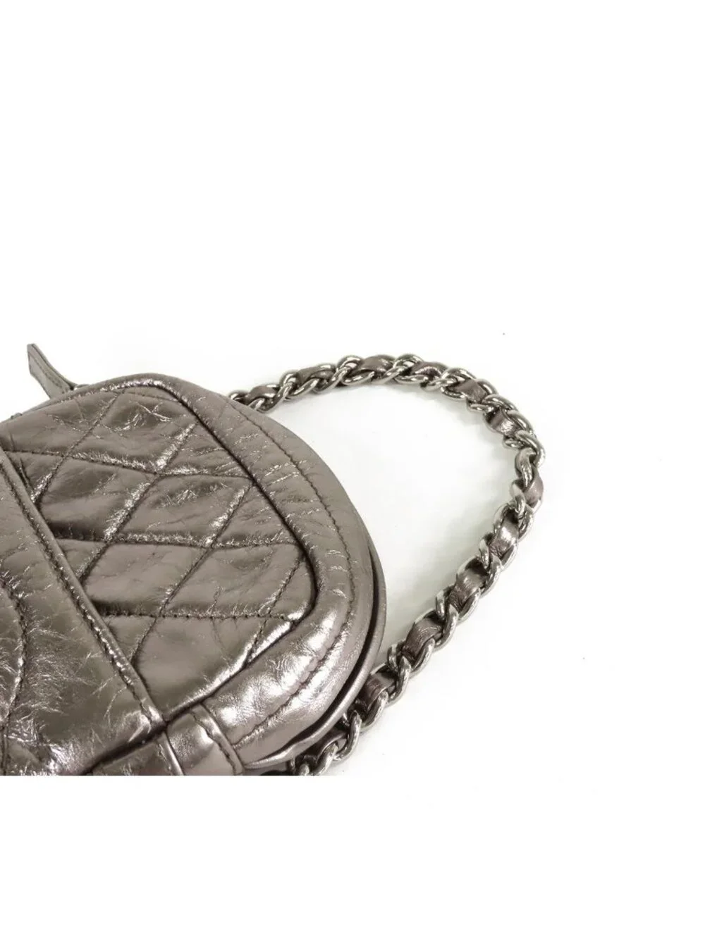 Chanel Quilted Chain Bag Metallic Silver Leather CC Logo Handbag